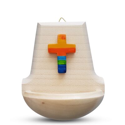 Cruz de arco iris de sicómoro sacramental de madera