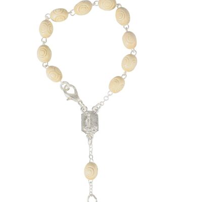 Rosary of 10 natural wood, oval rose bead