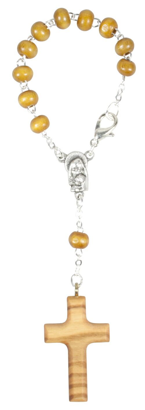 Zehner-Rosenkranz hellbraun Perle 5 mm, Kreuz Olivenholz