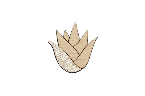 Broche Aloé Or - (made in France) en bois de Hêtre massif et cuir