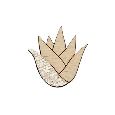Broche de oro de aloe - (hecho en Francia) en madera de haya maciza y cuero
