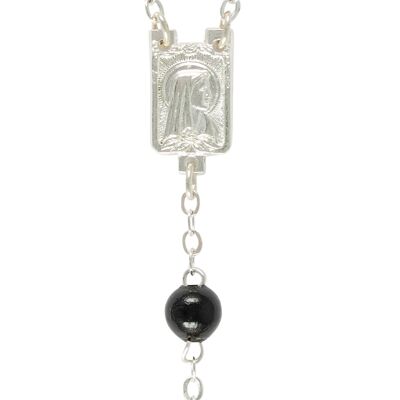 Zehner-Rosenkranz Perle 6 mm schwarz, Kreuz Olivenholz