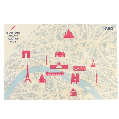 Postcard - Pink route (made in France) in Birch wood