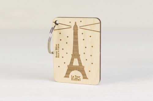 Porte clés - La tour Eiffel illuminée (made in France) en bois de Bouleau