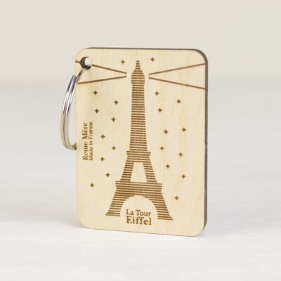 Key ring - The illuminated Eiffel Tower (made in France) in Birch wood