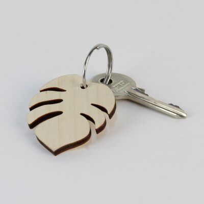 Monstera keychain (made in France) in Birch wood