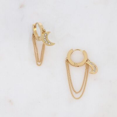 Golden Luna hoop earrings with white cubic zirconia