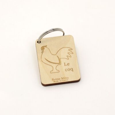 Rooster keyring (made in France) in Birch wood
