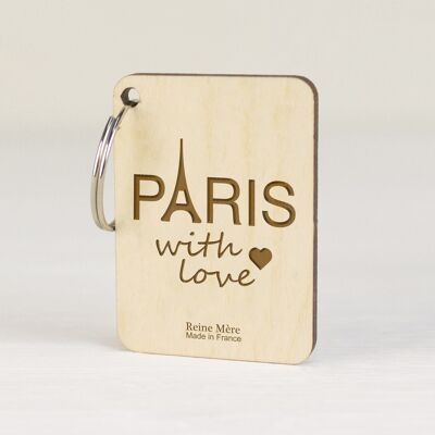 Llavero paris con amor (hecho en Francia) en madera de abedul