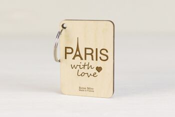 Porte-clés paris with love (made in France) en bois de Bouleau 1