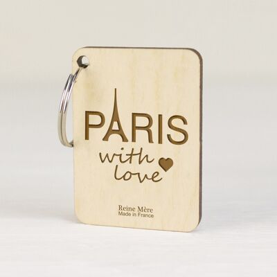 Key ring paris with love (made in France) in Birch wood