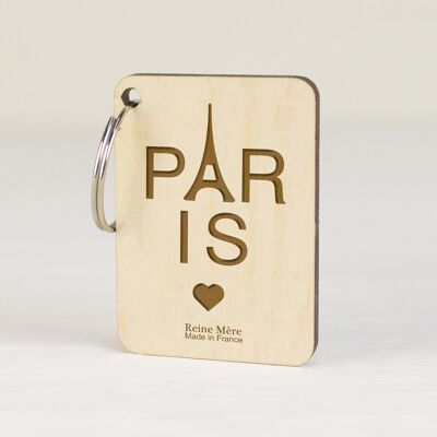 Paris key ring (made in France) in Birch wood