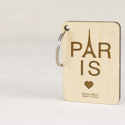 Paris key ring (made in France) in Birch wood