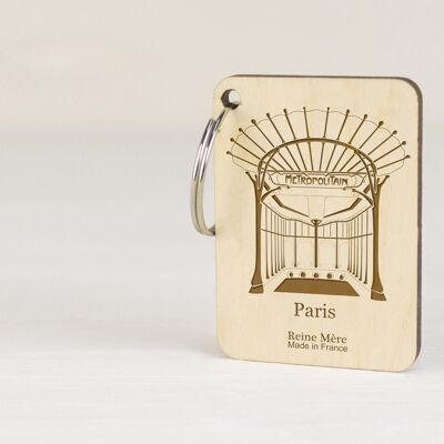 Key ring The mouth of the metropolitan - (made in France) in Birch wood