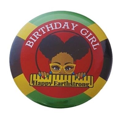 Jamaican theme button badge 75mm, CamieRoseUk, Happy eartstrong
