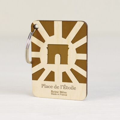 Key ring Place de l'Etoile (made in France) in Birch wood