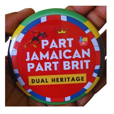 Dual heritage button, part Jamaican part Brit 75mm button,CamieRoseUK