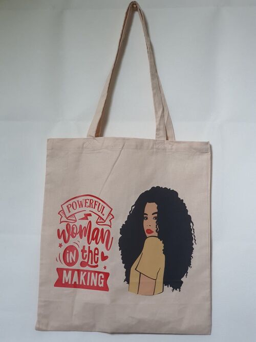 Powerful woman in the making personal shopper, motivational tote bags