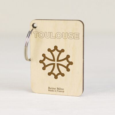 Occitane Cross key ring (made in France) in Birch wood