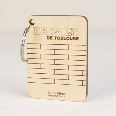 Bricks of Toulouse key ring (made in France) in Birch wood