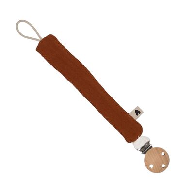 Pacifier clip in caramel cotton gauze