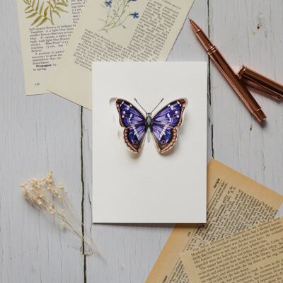 Lila Kaiser-Pop-out-Schmetterlings-Aquarell-Grußkarte