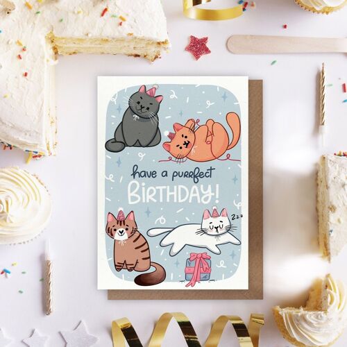 Have a purrfect birthday card - carte anniversaire chats