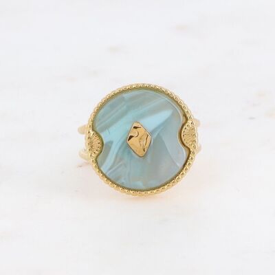 Gold Bobby ring with light blue acetate