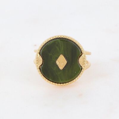 Golden Bobby ring with green acetate