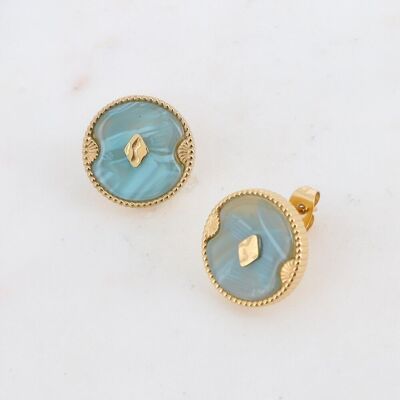 Golden Bobby earrings with light blue round acetate