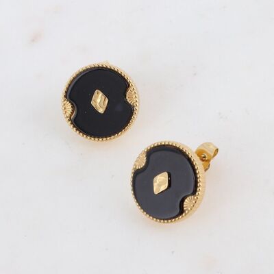 Pendientes Bobby dorados con acetato negro redondo