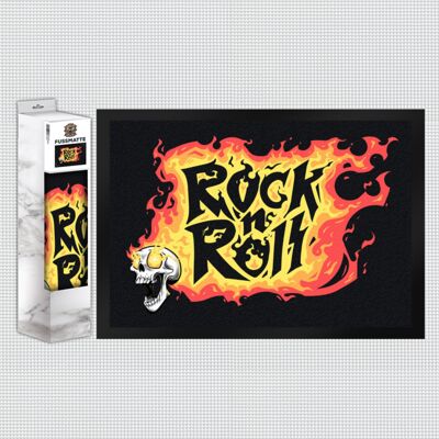 Rock n' Roll doormat with flames and a skull