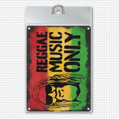 Plaque métallique Reggae Music Only avec visage rastafarien