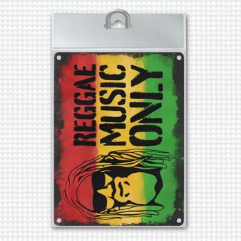 Plaque métallique Reggae Music Only avec visage rastafarien 1