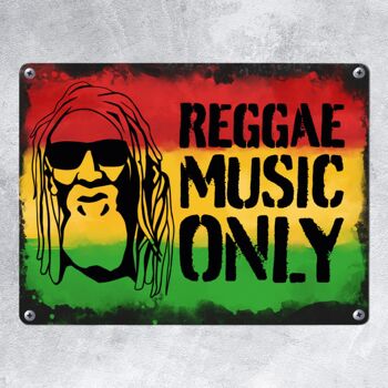 Plaque métallique Reggae Music Only avec visage rastafarien 2