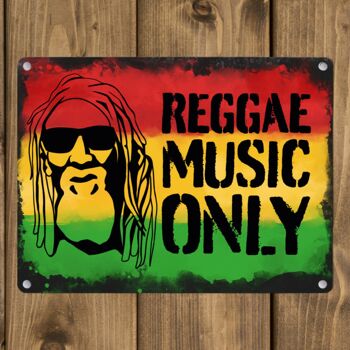 Plaque métallique Reggae Music Only avec visage rastafarien 3