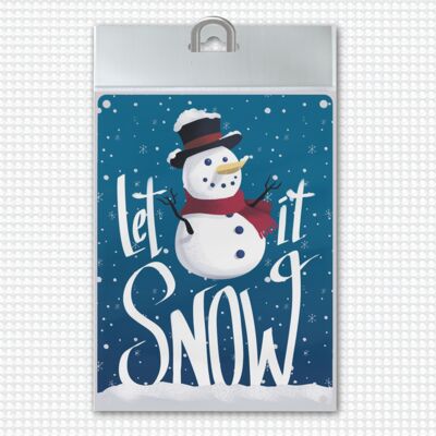 Let it Snow cartel de metal con lindo muñeco de nieve