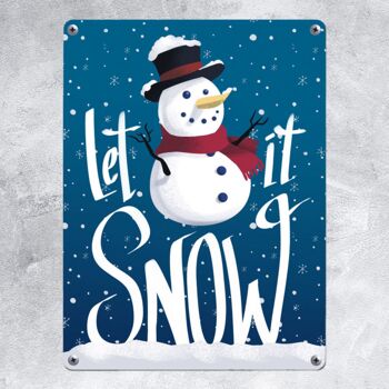Let it Snow métal signe avec mignon bonhomme de neige 2