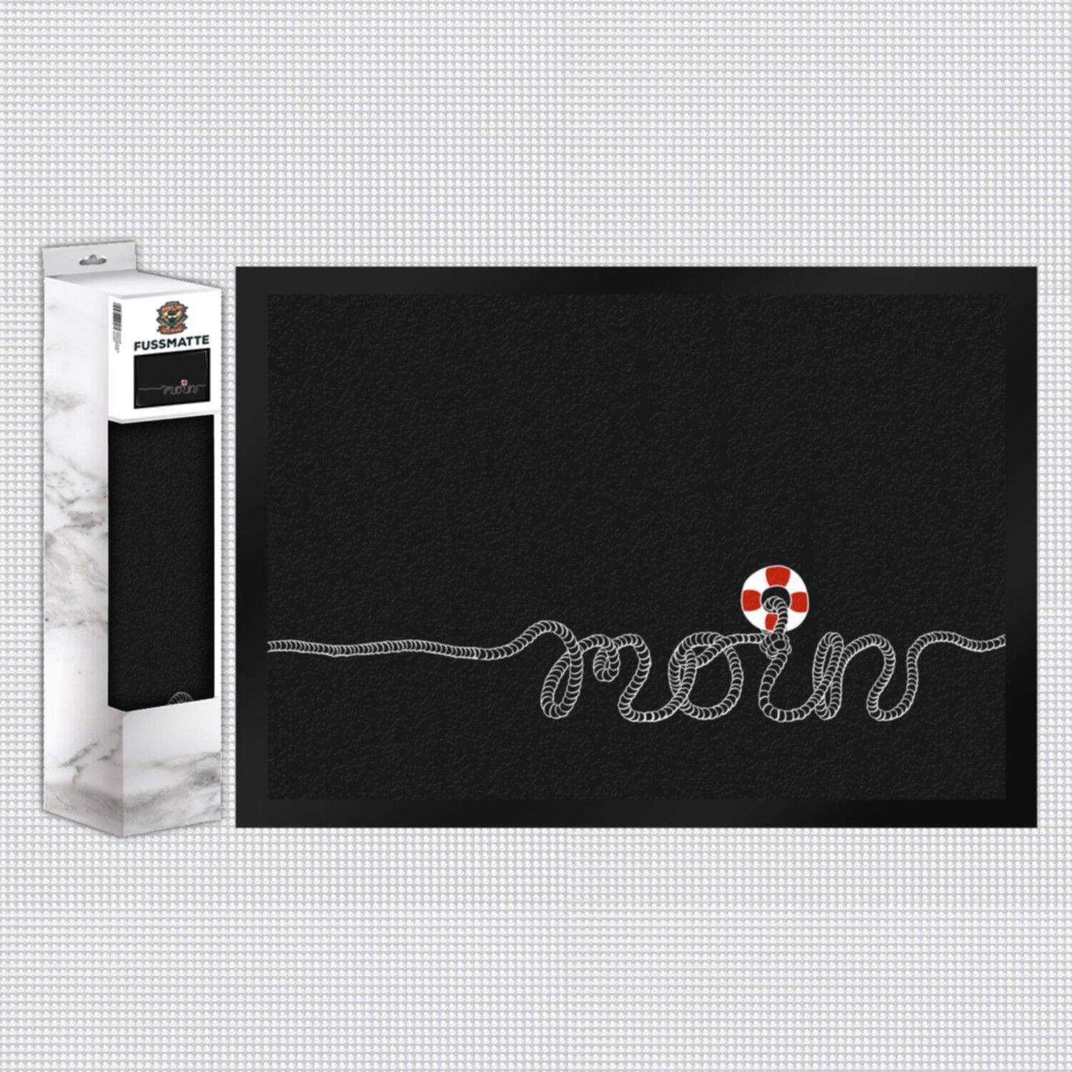 Doormat with Moin lettering and lifebelt
