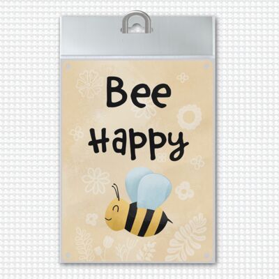 Bee Happy funny metal sign with happy bee