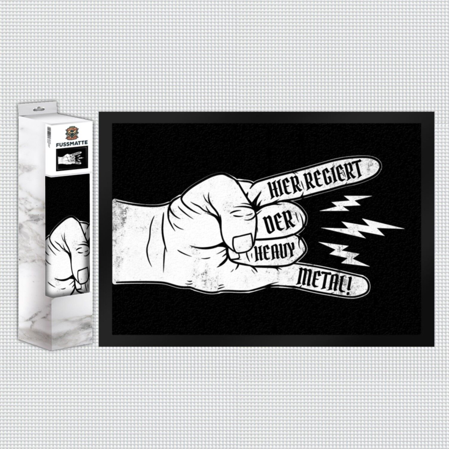 Here the heavy metal doormat reigns supreme with a cool metal hand