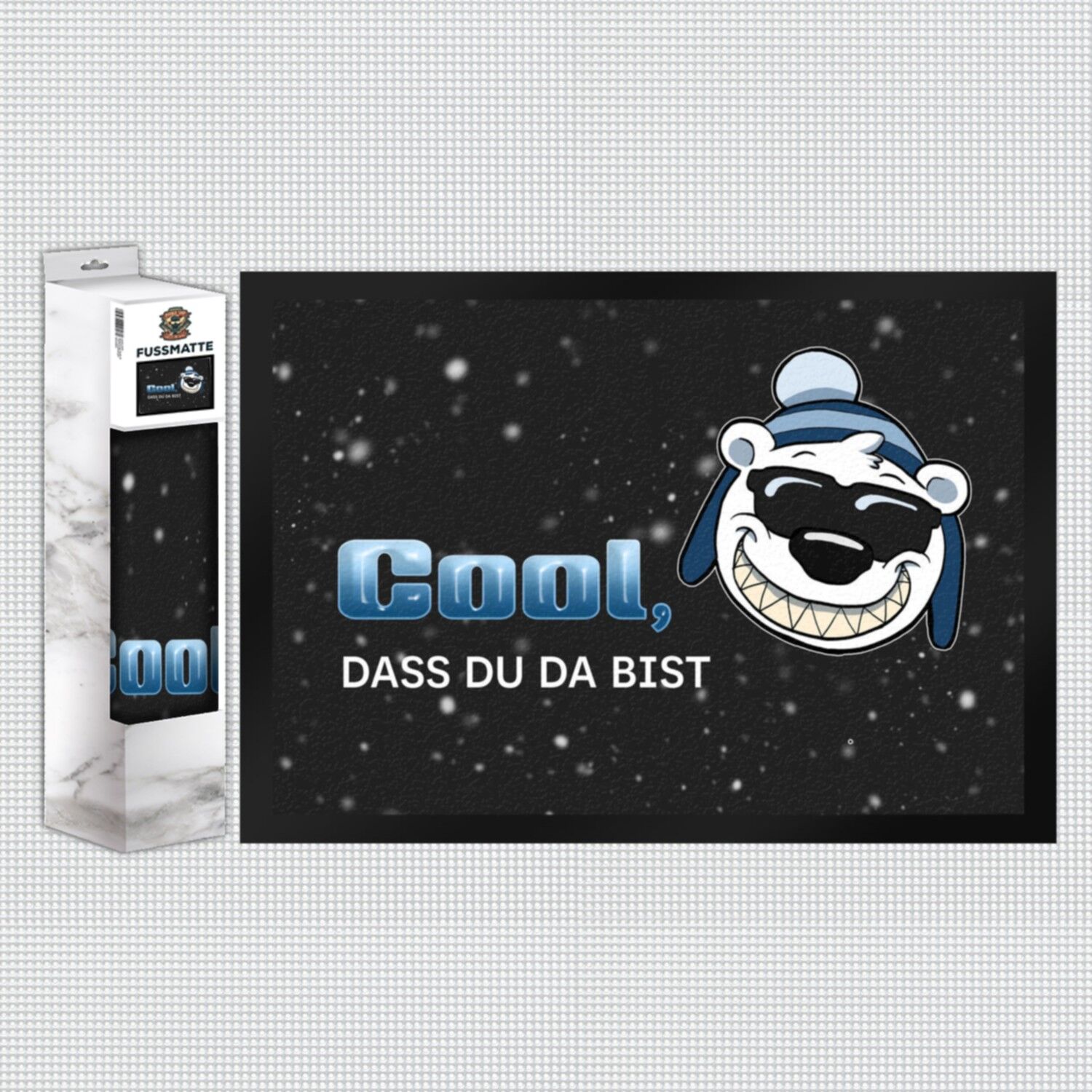 It's cool that you're here Doormat with a funny polar bear motif