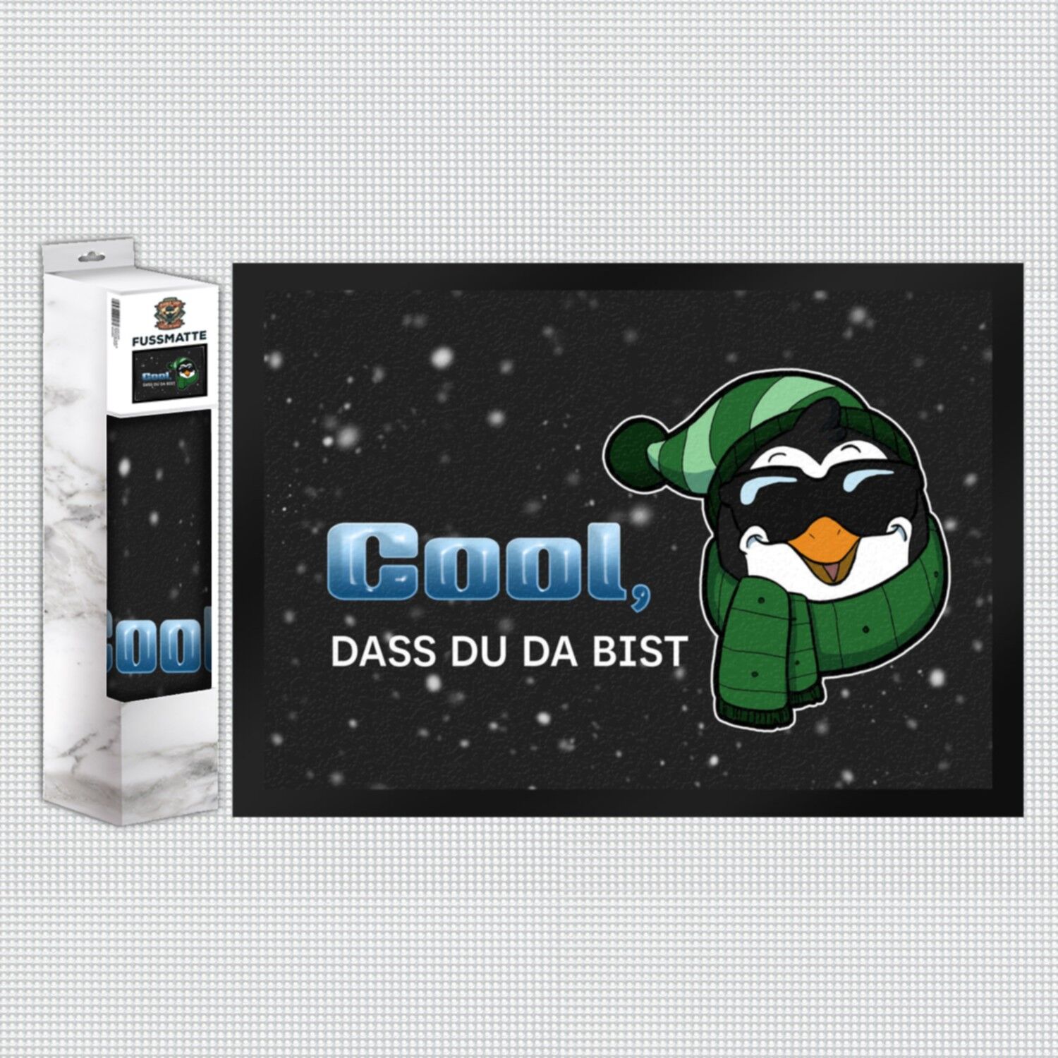 Cool, dass du da bist Fußmatte mit witzigem Pinguin-Motiv