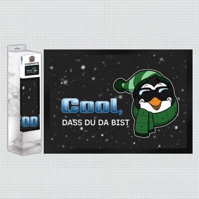 Cool, dass du da bist Fußmatte mit witzigem Pinguin-Motiv