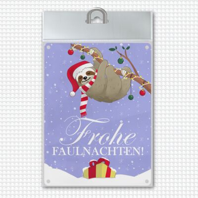 Frohe Faulnachten Metallschild mit süßem weihnachtlichem Faultier          164