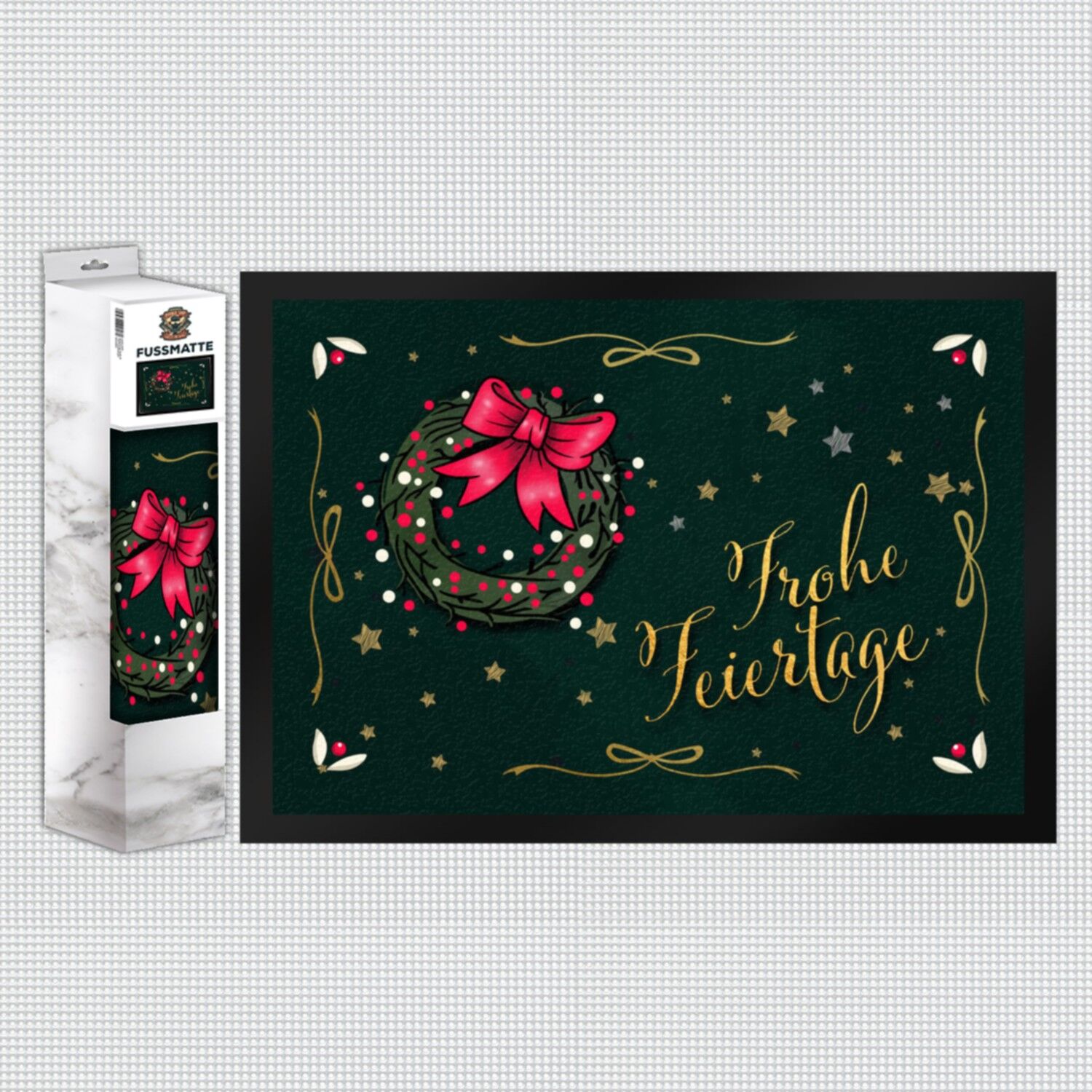 Happy Holidays doormat with Christmas wreath