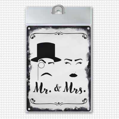 Mr. and Mrs. metal sign for couples as a retro decoration for the home