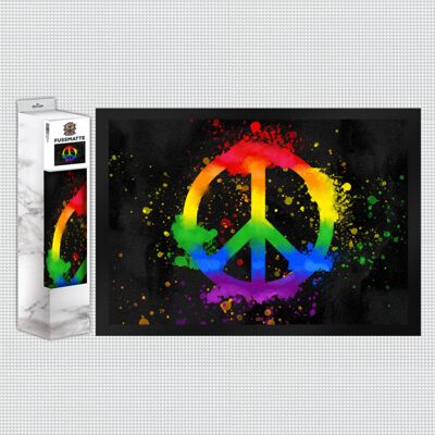 Felpudo de arcoíris con el signo de la paz