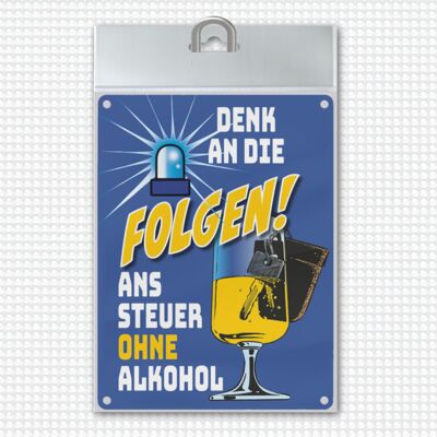 Beer glass and car key Metal sign on the theme of don't drink and drive