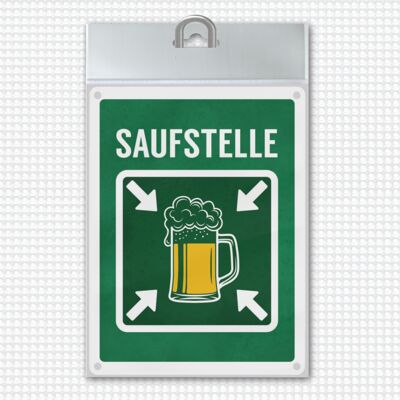 Saufstelle Metallschild mit Bier Motiv